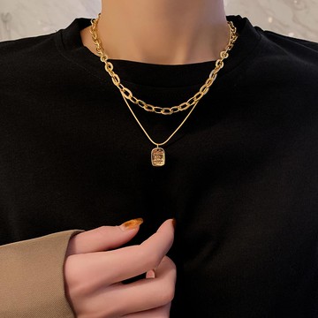 韓版嘻哈字母吊牌項鏈年新款女時尚鎖骨鏈網紅ins潮雙層頸鏈