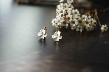 日本雜貨-復古小白花珐瑯古董夾式耳環