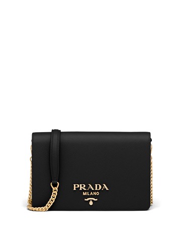 Prada - logo-lettering Saffiano leather shoulder bag - women - Leather/Nappa Leather - OS - Black