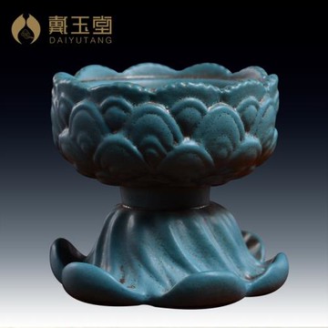 戴玉堂陶瓷中國風蓮花蠟燭燭臺復古擺件家用佛前供奉佛具用品