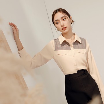 OB嚴選 不易皺翻領拼接開襟上衣/襯衫 《AB18963》大尺碼/現貨/女裝