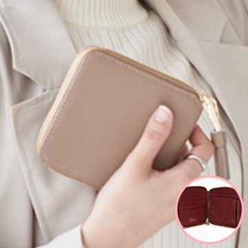 日本 LIZDAYS - 真皮流蘇拉鏈迷你短夾/錢包-米杏 (11x10.8x2.5cm)