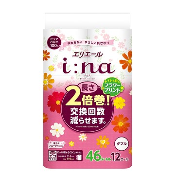 日本大王 elleair i:na2倍巻捲筒衛生紙(雙層)46M_印花花香(12捲/包)