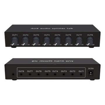 易控王 1x8 一進八出3.5mm音訊分配器 帶音量調節 聲音分配器 3.5mm分配器 (40-065-02)