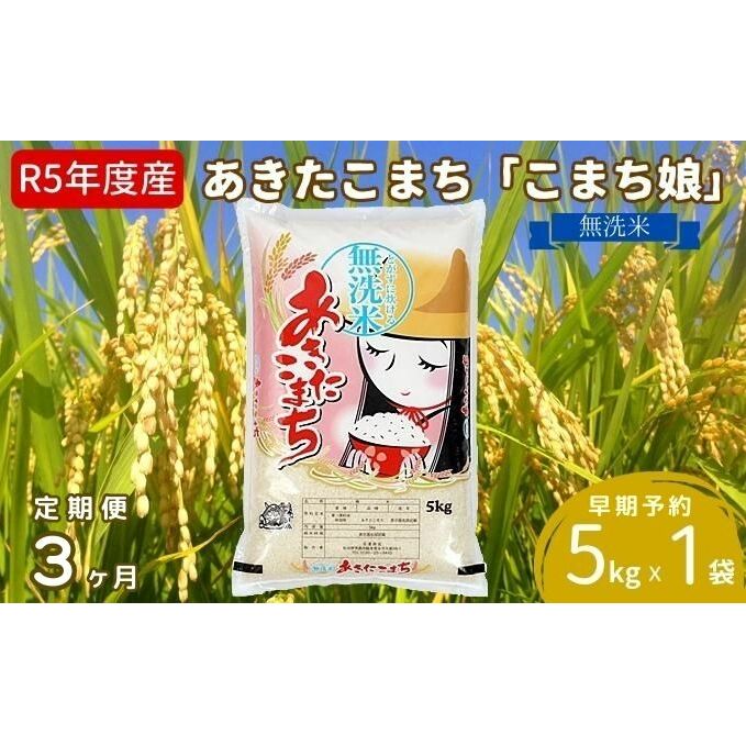 定期便  令和5年産 『こまち娘』あきたこまち 無洗米  5kg×1袋3ヶ月連続発送（合計15kg）吉運商店 秋田県 男鹿市