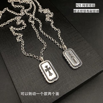 925純銀十字寶劍可旋轉方牌時尚剋羅心泰銀復古潮款網紅達人項鏈
