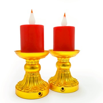 【新韻傳音】立體光充電款-光明心燈搭配小鋅合金底座（二入組）充電電子蠟燭 仿真 宮廟 寺廟 法會 供燈 神明燈 Y118