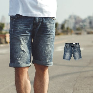 【NB0457J】韓國製微刷色小抓破牛仔短褲 (LE-HB029)