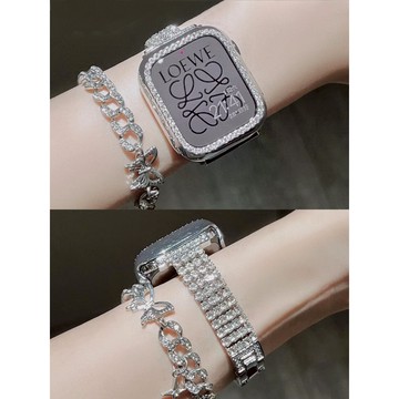 【台灣出貨】熱銷新款 適用 APPLE WATCH 四排鑲鑽 手鏈錶帶S11 S10 Ultra 46mm 女士錶帶