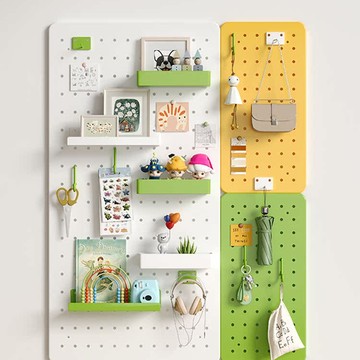 彩色洞洞板置物架牆上書架展示架書桌牆面金屬沖孔板家用牆上掛板