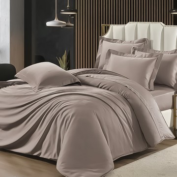 頂級日旅素色天絲三件式全鋪棉床包組 100%萊賽爾纖維(60支紗)  被子 + 床墊套 + 枕套組  單人  松霧咖