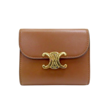 CELINE 賽琳 棕色 光滑羊皮 TRIOMPHE 三折短夾 10D783BZG.04LU 【二手名牌BRAND OFF】