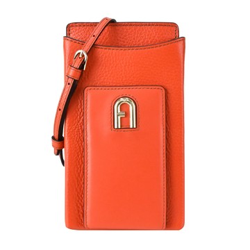 [平輸版] 【FURLA】PRIMULA拱門LOGO荔枝紋斜背手機包(橘紅)真品平輸