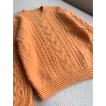橘色麻花針織衫毛衣高級質感新款女秋冬寬松落日橘上衣設計感小眾