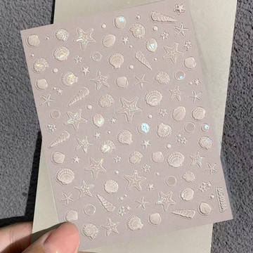 臺灣出貨✨夏日夢幻貝殼光海星貝殼浮雕美甲貼紙海螺水母創意diy手賬裝飾貼✨賣場精選