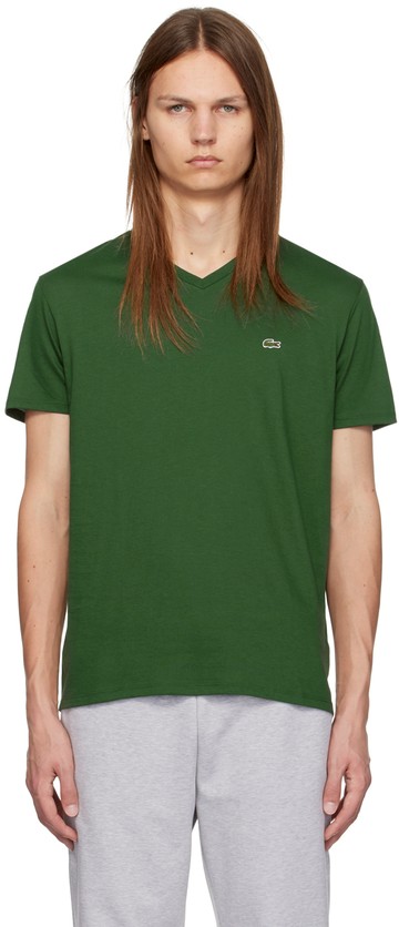 Lacoste 绿色 V 领 T 恤
