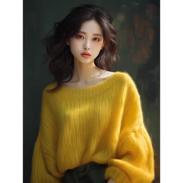 SUPDORX~黃色海馬毛毛衣女秋季新款慵懶高級感法式小香風上衣時尚