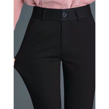 彈力西褲女高腰直筒長褲夏季秋新款中年媽媽休閑褲上班OL西口袋巾