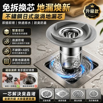 桃園出貨｜不鏽鋼日式漩渦地漏芯 免拆換芯 重力閉合 防臭防蟲防返水 快速排水 毛髮過濾 浴室廚房陽台通用