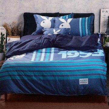 PLAYBOY五件式雙人兩用被床包組(藍調風華)