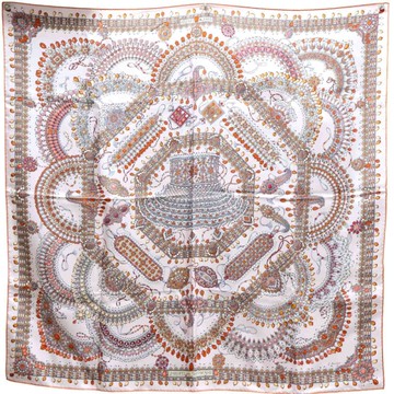 HERMES 愛馬仕 粉色 Parures Des Maharajas 絲綢 絲巾 90x90 【二手名牌BRAND OFF】