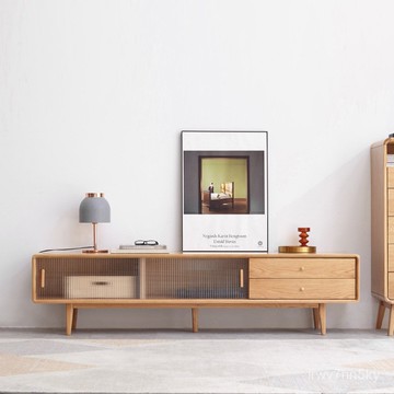 ‍🔥全臺可上門安裝 廠家直銷 全實木推拉門電視櫃現代橡木家用儲物櫃北歐小戶型客廳地櫃 BHNB