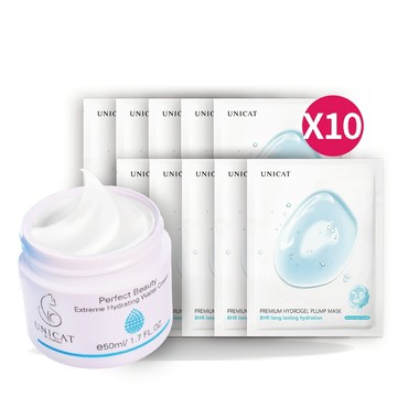 UNICAT 現貨 一抹爆水保濕滋潤組 爆水水潤保濕凝霜50ml1入+8HR保濕水光果凍面膜25ml10入