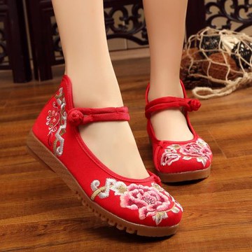 平底老北京繡花鞋民族風布鞋厚底復古漢服鞋唐裝媽媽單鞋舞蹈鞋女