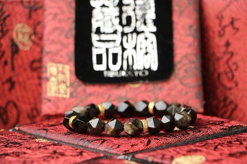 原礦無染色多切面金曜石手珠8mm圓珠 黑曜石 客製化串珠設計 飾品