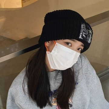 【Ms】 帽子 冷帽 韓國 保暖帽 毛帽 大頭圍顯臉小貼布紗線帽男女秋冬時尚百搭愛人針織帽加厚保暖冷帽 帽子男 帽子女