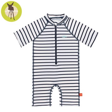 德國Lassig-嬰幼兒抗UV短袖連身式泳裝-粉藍小魚