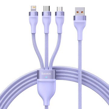 Baseus 倍思 閃速系列2 一拖三數據線 100W超級快充 兼容66W/40W/22.5W 編織線材 耐拉耐用  1.2m  紫色  1條