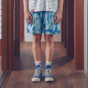 江戶勝｜男裝｜扎染側邊印花丹寧短褲