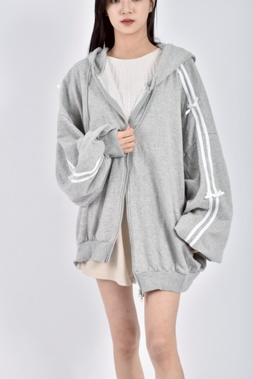 (F) mono street質感連帽雙頭拉鍊灰色外套