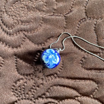 Vintage Jewelry│手繪花湛藍圓吊墜項鍊