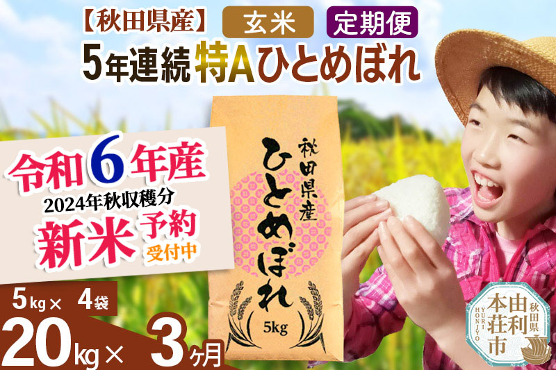 ※令和6年産 新米予約※《定期便3ヶ月》5年連続特A 秋田県産ひとめぼれ 計20kg (5kg×4袋) |08_fon-3x2003g