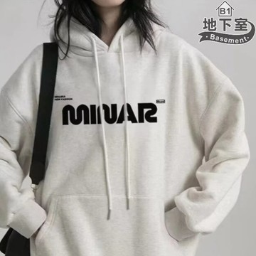 地下室B1-連帽上衣 簡約百搭MIN印花加絨大學T 男生衣服 秋天穿搭 男裝 衛衣 大尺碼5XL【NL664008】