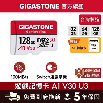 【GIGASTONE】遊戲記憶卡128/64G/32GB A1 V30 U3｜台灣製造/Switch/microSD