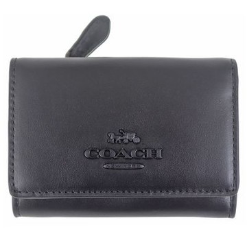 COACH 馬車標黑真皮押扣三折短夾