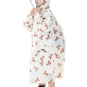 愛北鼻親子同款加厚防水雨衣，白底泰迪熊，M碼-建議100-110cm，親子裝扮，雨天出行好心情  1入