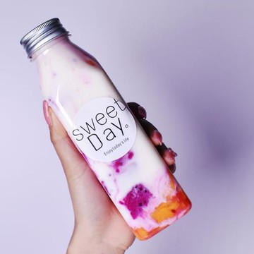 加厚350ml400ml方形食品級pet塑料瓶飲料瓶果汁奶茶外賣空瓶帶蓋