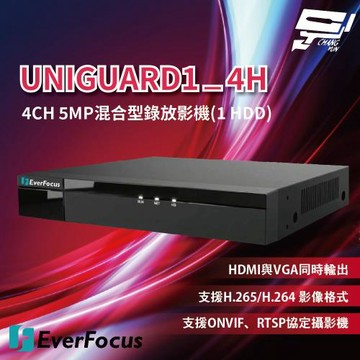 昌運監視器 EverFocus 慧友電子 UNIGUARD1_4H 4CH 5MP混合型錄放影機(1 HDD)