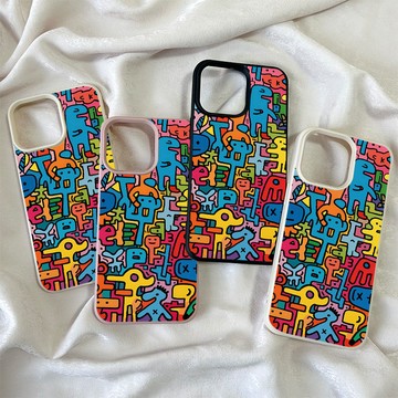 適用iPhone15Plus 14 13 12Pro 11皮革紋防摔殼卡通可愛風XR 8P 7P 16保護殼