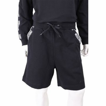 MOSCHINO 字母織帶 內刷毛黑色抽繩運動短褲 五分褲(男款)