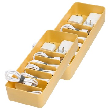 Couselect 多功能分格線材收納盒 附魔鬼氈綁帶  2個  黃色