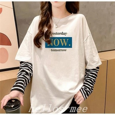 Tシャツレディースレイヤード長袖重ね着カットソーブラウスゆる着痩せトップス春服 通販 Lineポイント最大get Lineショッピング