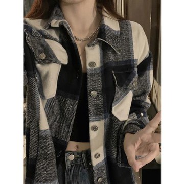 法式別致格子襯衫女2025春秋寬松設計高級感港風復古chic上衣外套