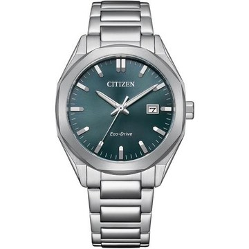 CITIZEN 星辰 光動能八角形時尚腕錶/綠X銀/38mm/BM7620-83X