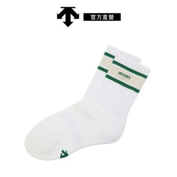 【DESCENTE】迪桑特 中性 經典中筒Logo運動襪(奶油白/綠色)