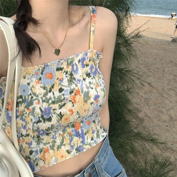 碎花氣質百搭吊帶女夏季新款短款修身外穿爆款雪紡背心上衣 YC246